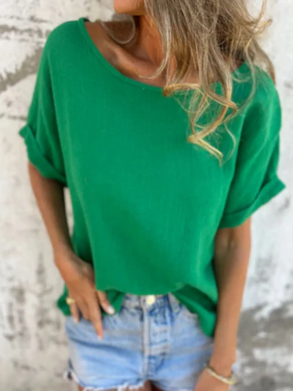 Full Size Round Neck Short Sleeve T-Shirt Plus Size, image 4