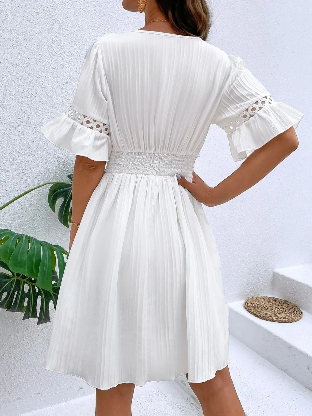 Cutout V-Neck Flounce Sleeve Mini Dress, image 5