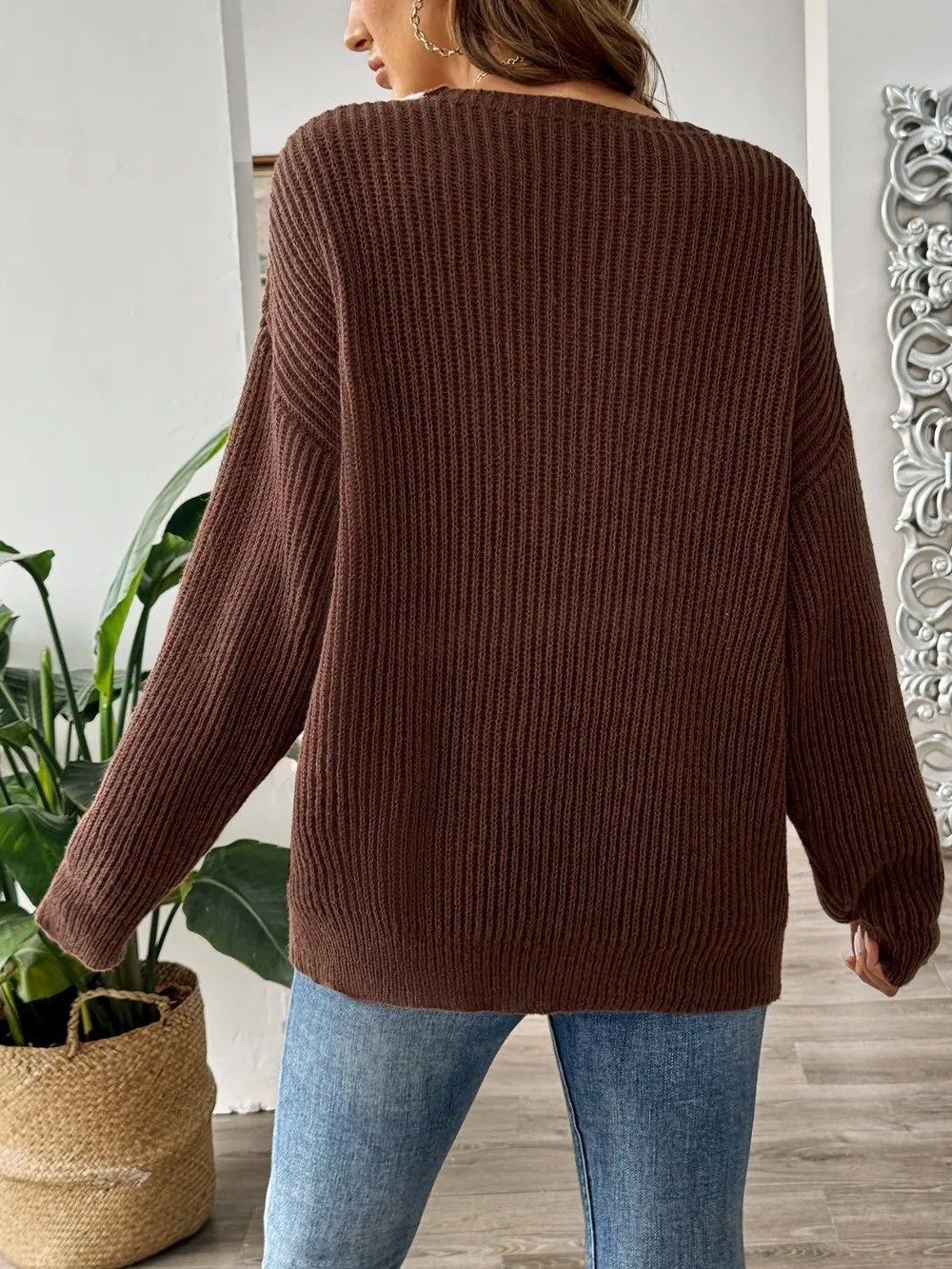 Contrast Dropped Shoulder Long Sleeve Sweater, image 3