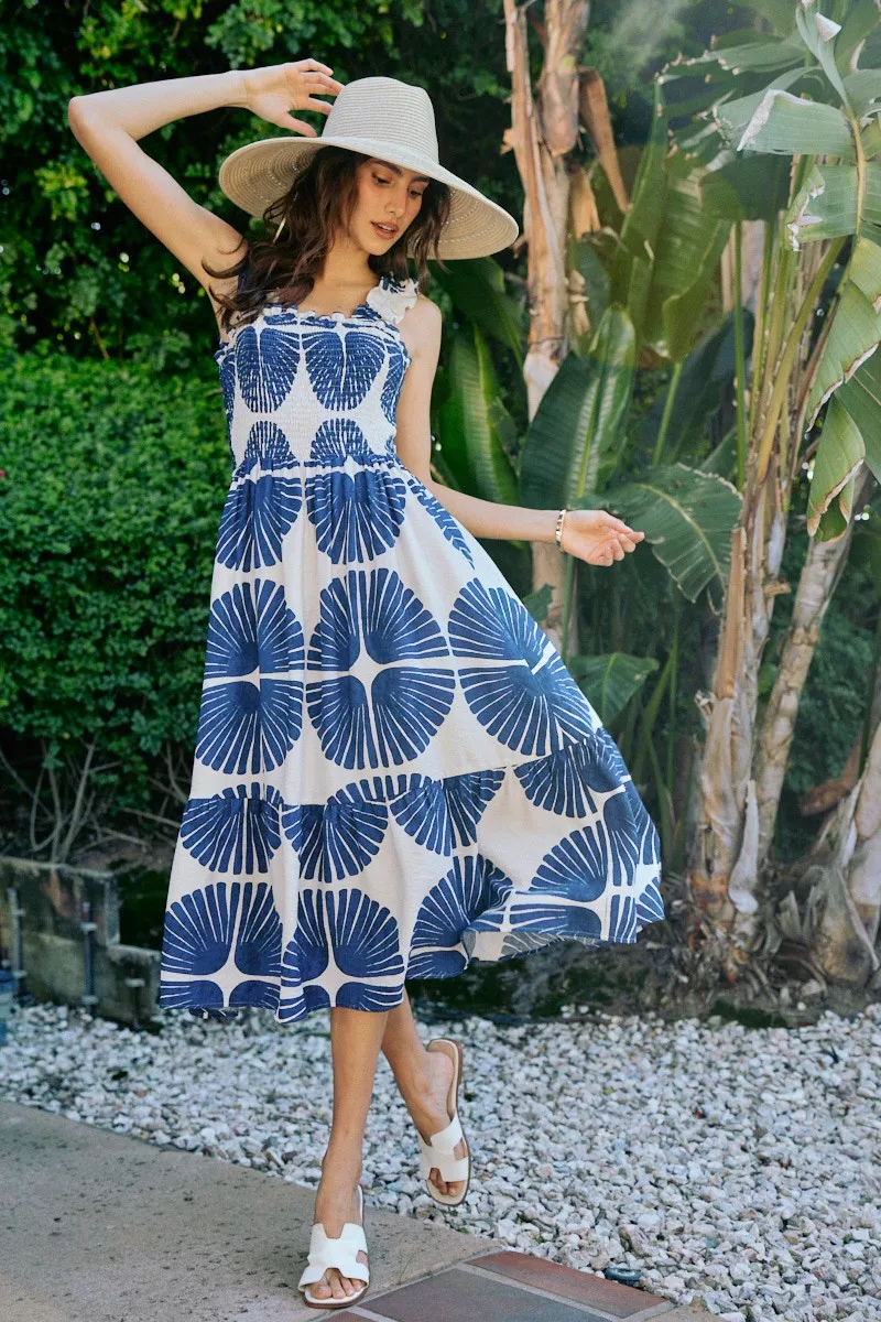 Abstract Print Smocked Bodice Tiered Lined Midi Dress, image 16