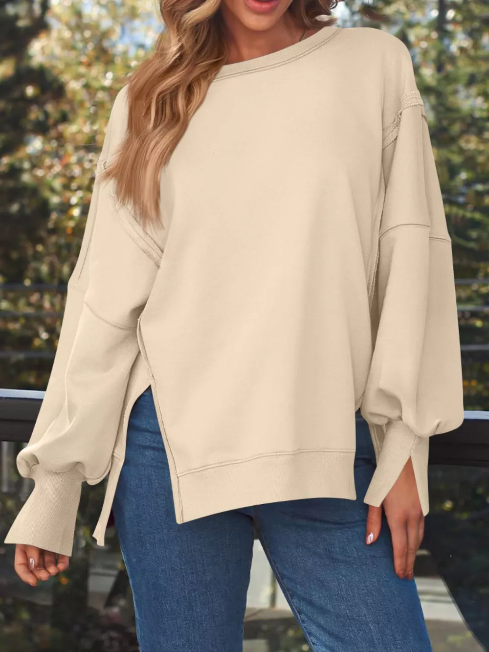 Side Slit Long Sleeve Oversized Sweatshirt, image 14