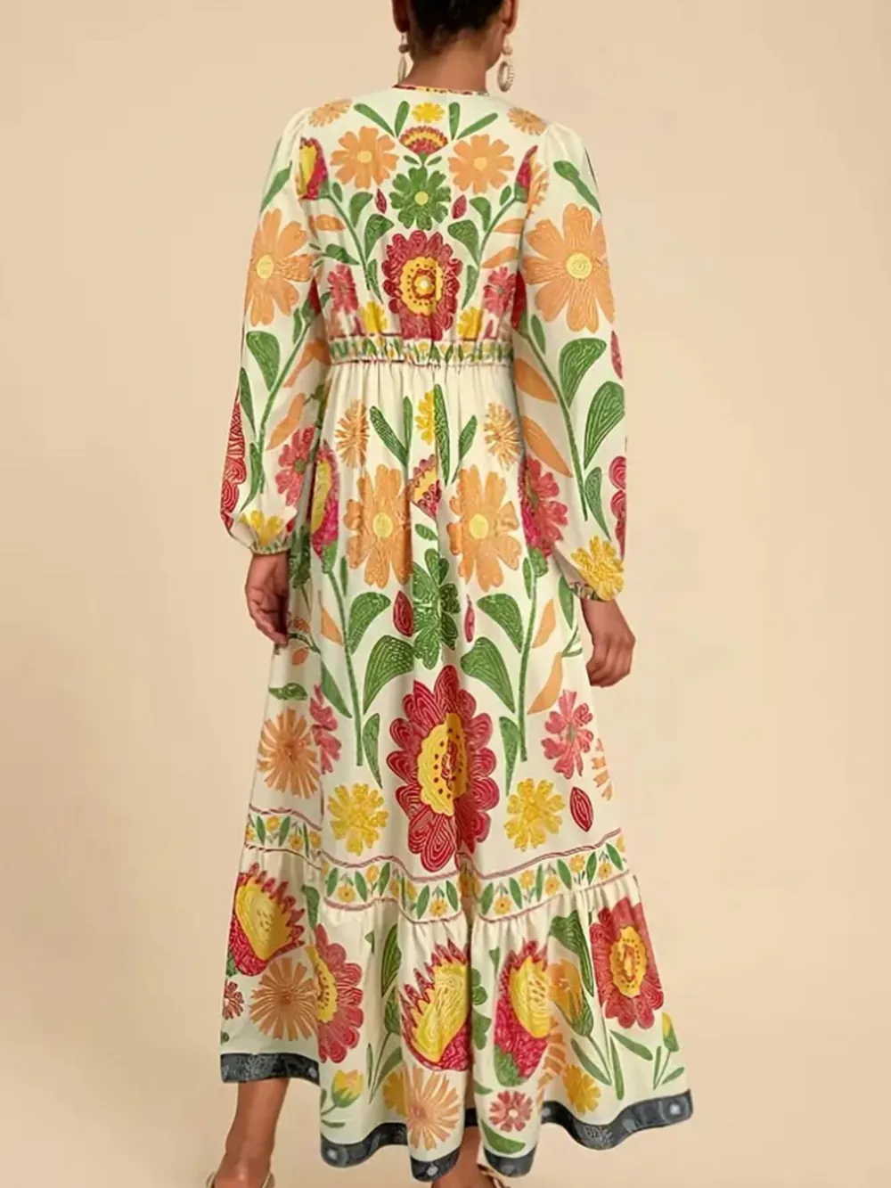 Floral Tie Waist Long Sleeve Dress, image 4