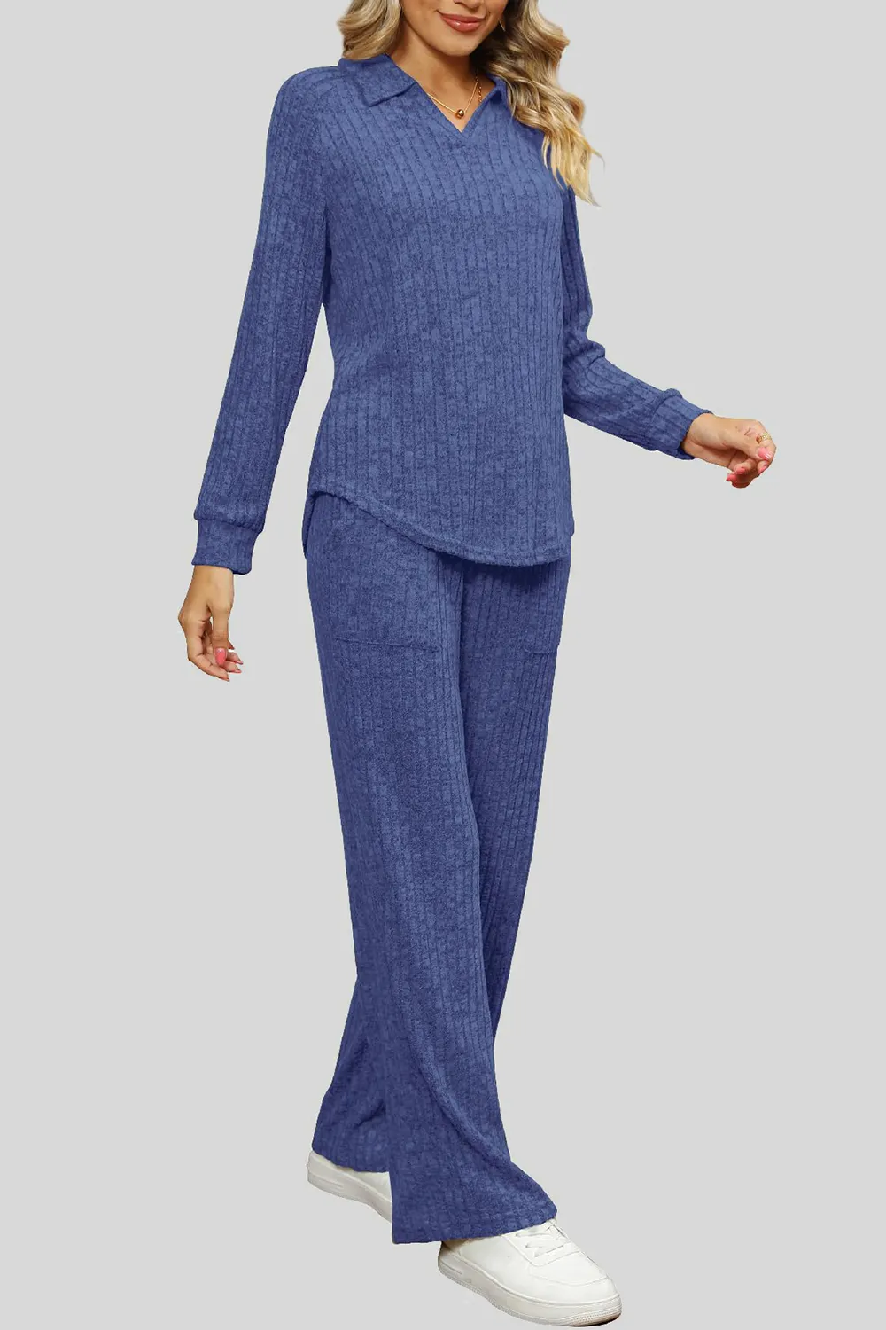 Ribbed Long Sleeve Top and Pocketed Pants Set, image 21