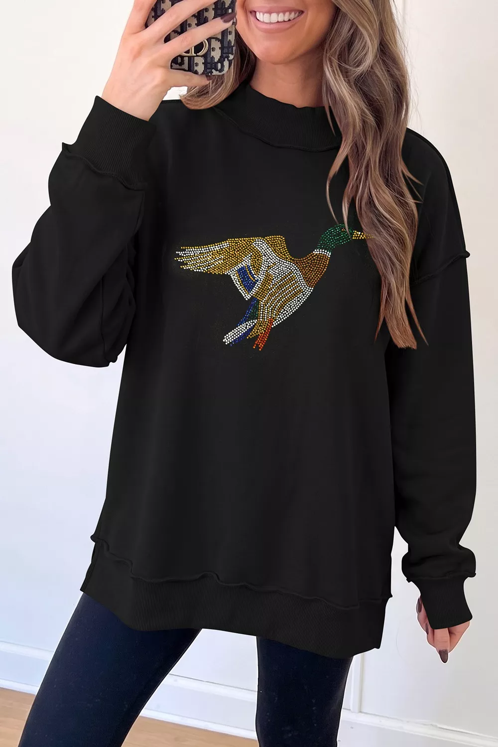 Rhinestone Flying Mallard Mock Neck Tunic Sweatshirt, image 3