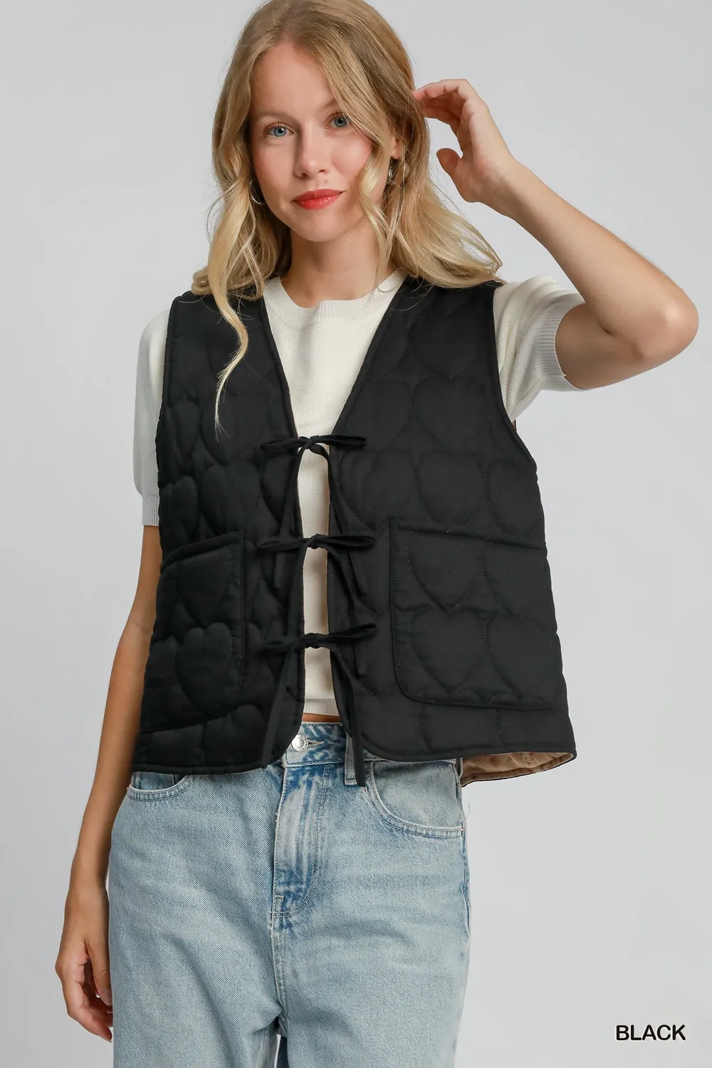 Heart Quilted Tie-Front Vest