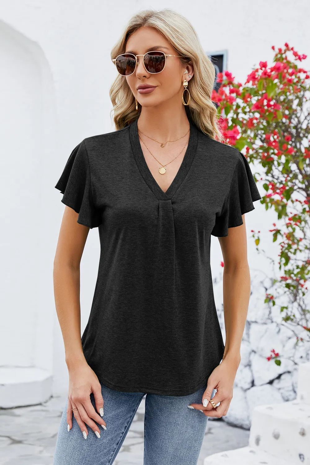 V-Neck Flutter Sleeve T-Shirt, image 15