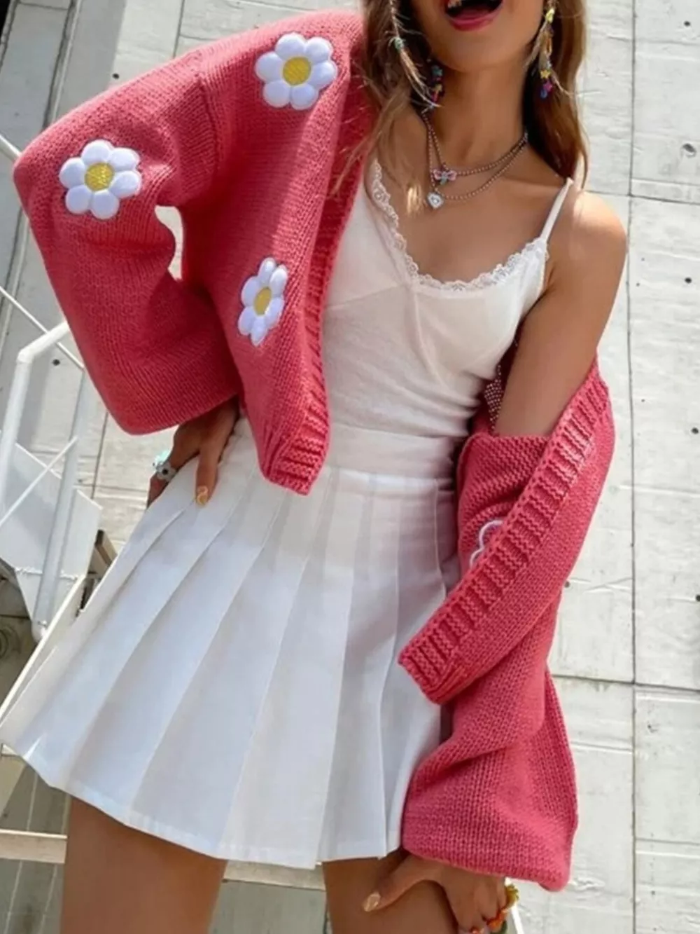 Floral Open Front Knit Cardigan, image 4
