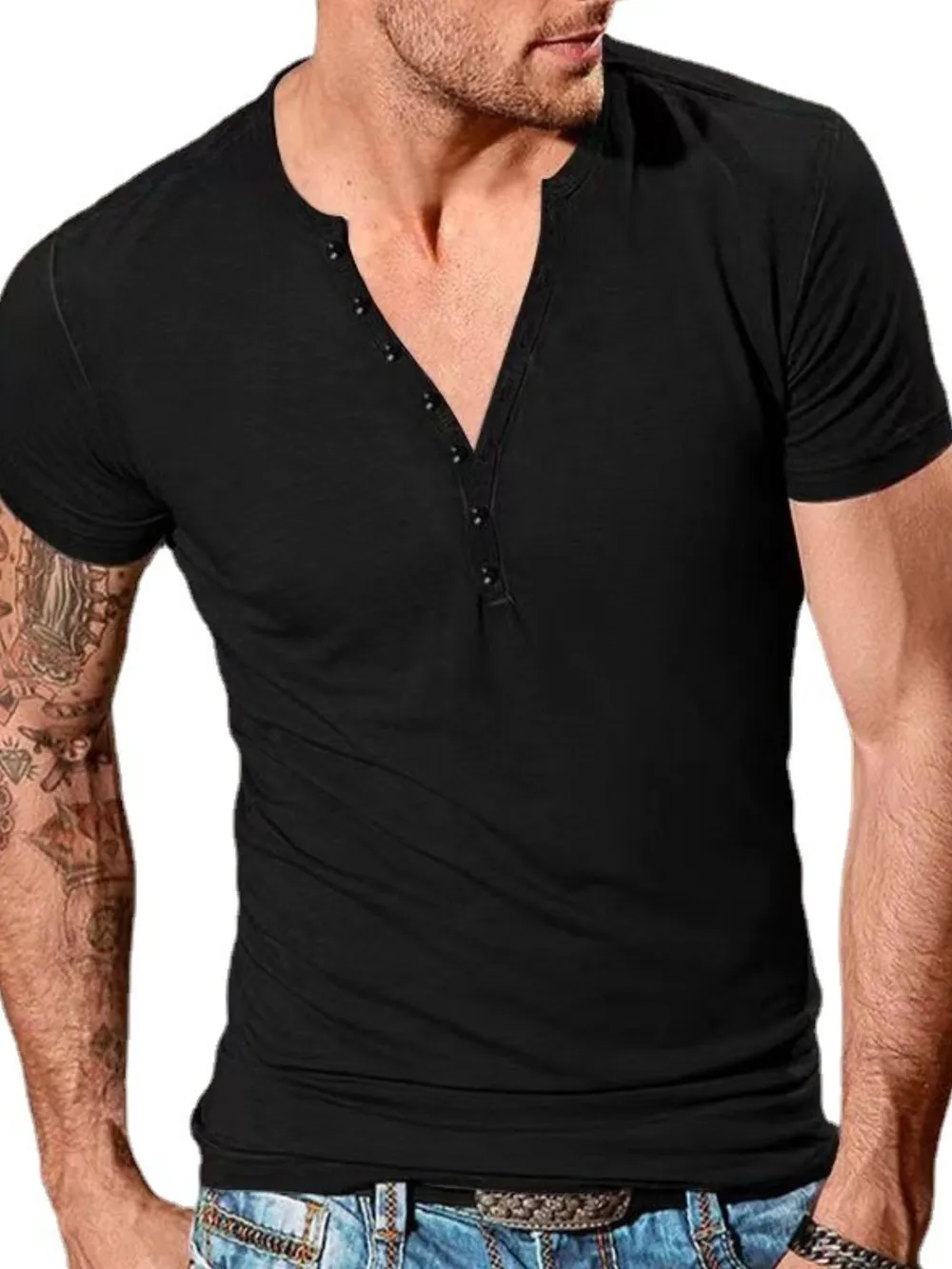 Men's Full Size Button Detail Short Sleeve Top Plus Size, image 9