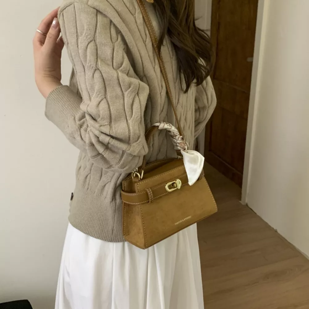 Suede Mini Crossbody Bag with Leather Strap, image 6