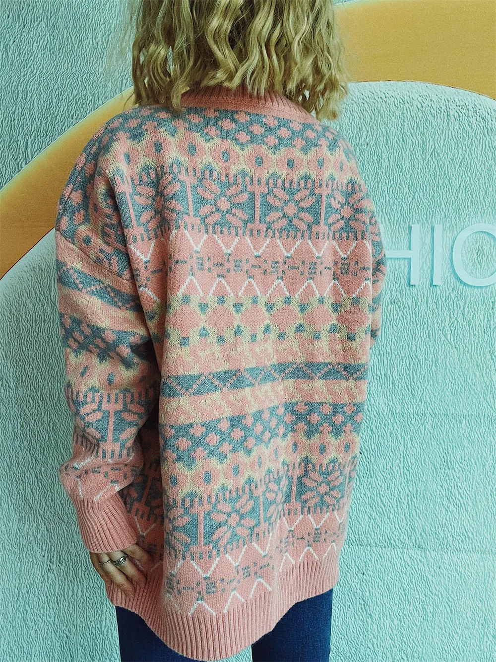 Geometric Round Neck Dropped Shoulder Sweater, image 13