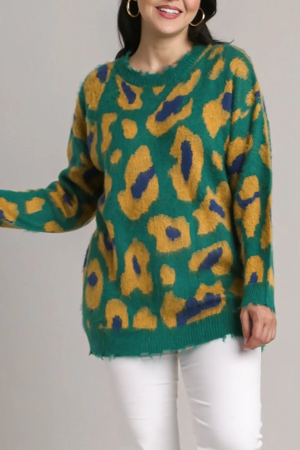 Full Size Leopard Destroyed Rib Band Sweater Plus Size, image 3
