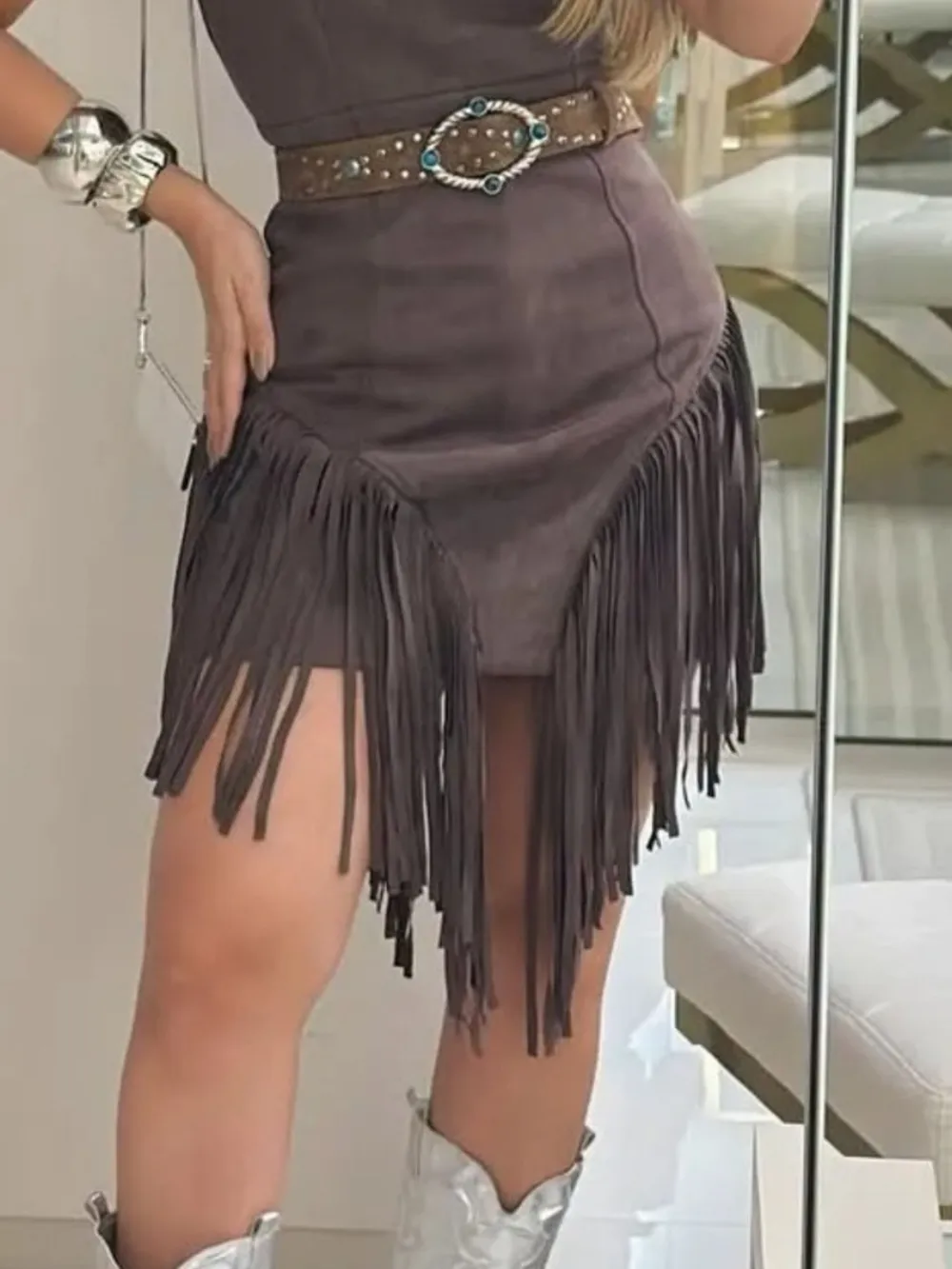 Fringe Square Neck Bodycon Mini Dress, image 2