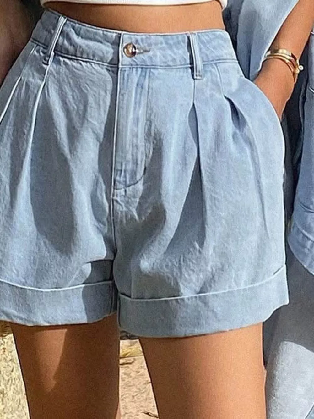Button Up Long Sleeve Shirt and Shorts Denim Set, image 6