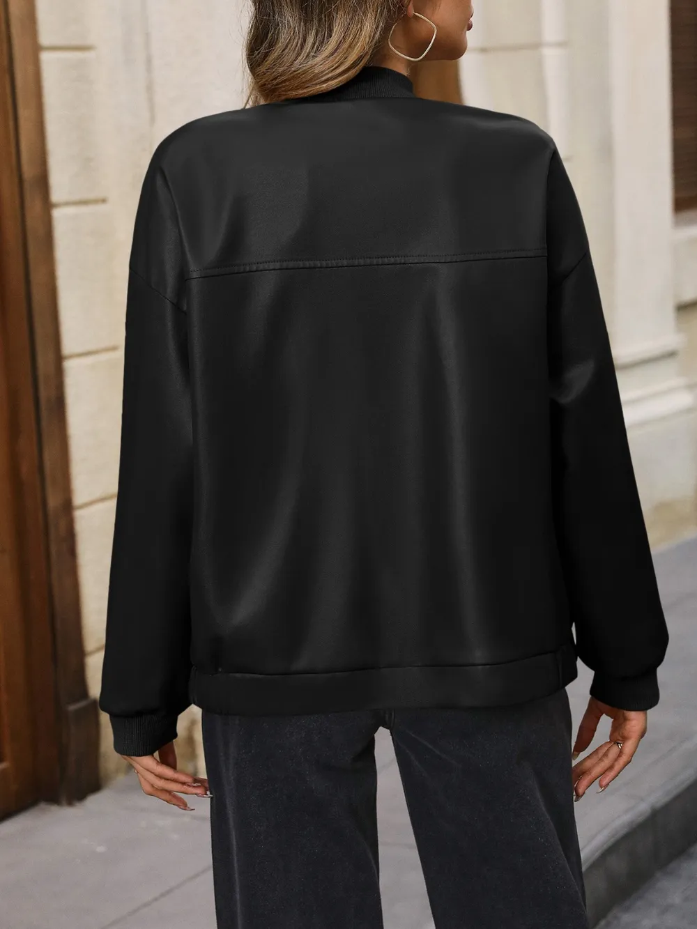 Zip Up Baseball Collar Dropped Shoulder Jacket, image 6