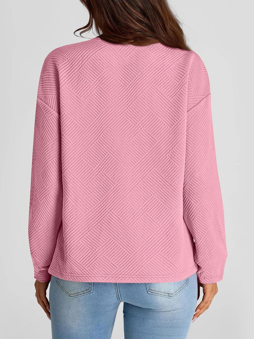 Full Size Texture Round Neck Long Sleeve Sweatshirt, image 14
