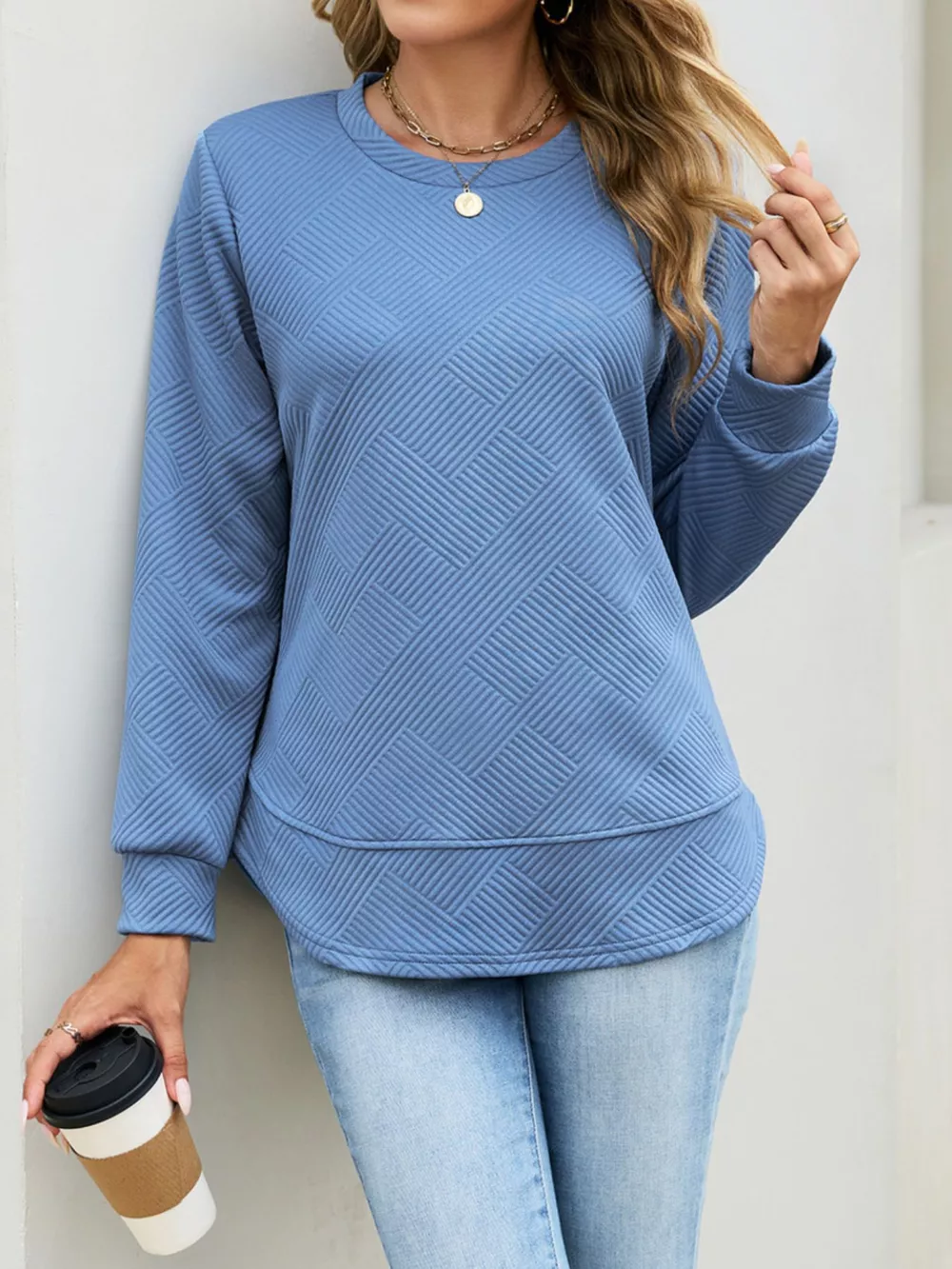 Textured Crew Neck Sweatshirt, image 5