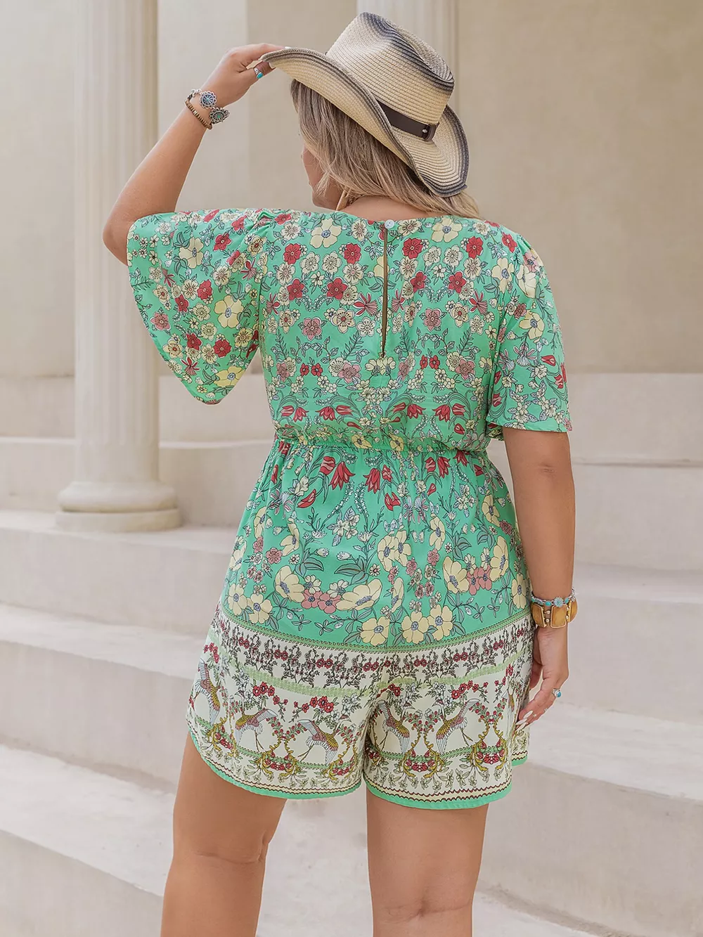 Plus Size Floral Print Square Neck Romper, image 6