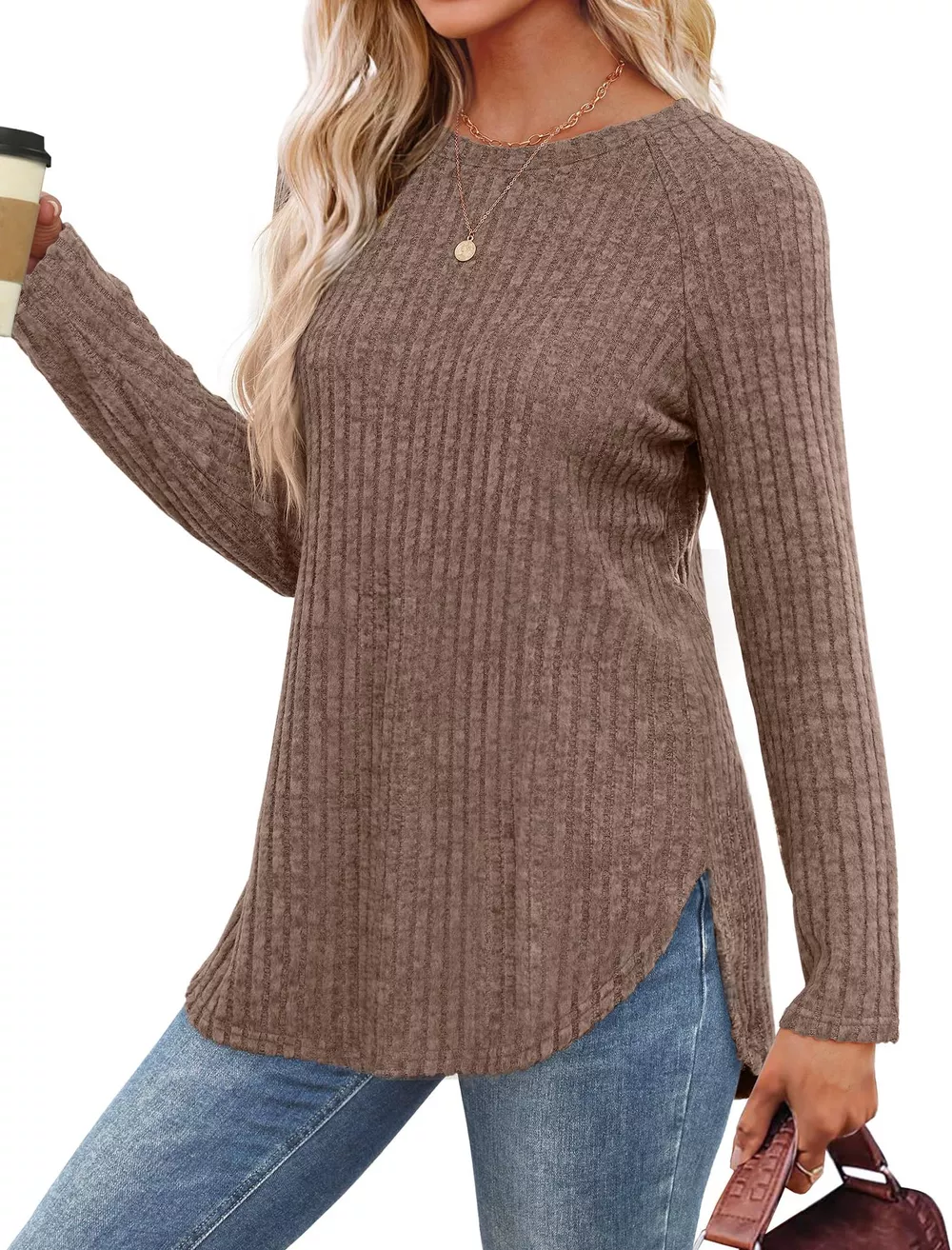 Casual Ribbed Knit Long Sleeve T-Shirt, image 3