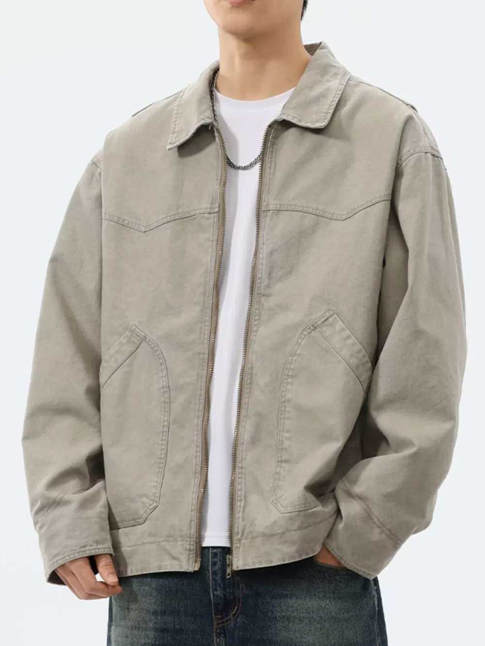 Men's Plus Size Zip-Up Trucker Jacket, image 2