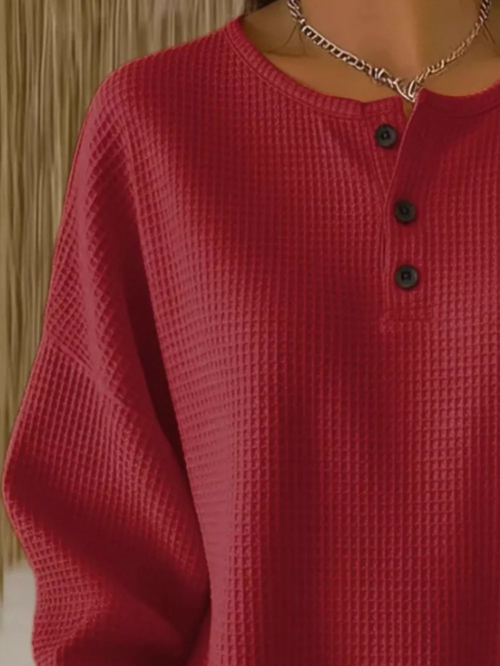 Full Size Waffle Knit Button Detail Top Plus Size, image 8