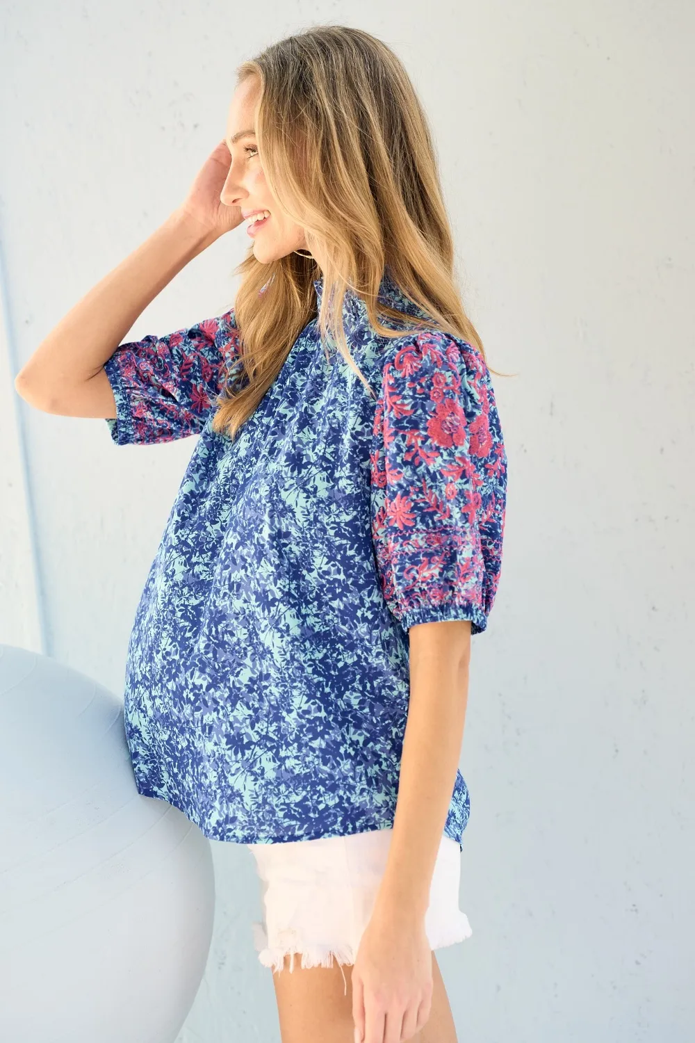 Embroidered Puff Sleeve Printed Blouse, image 3