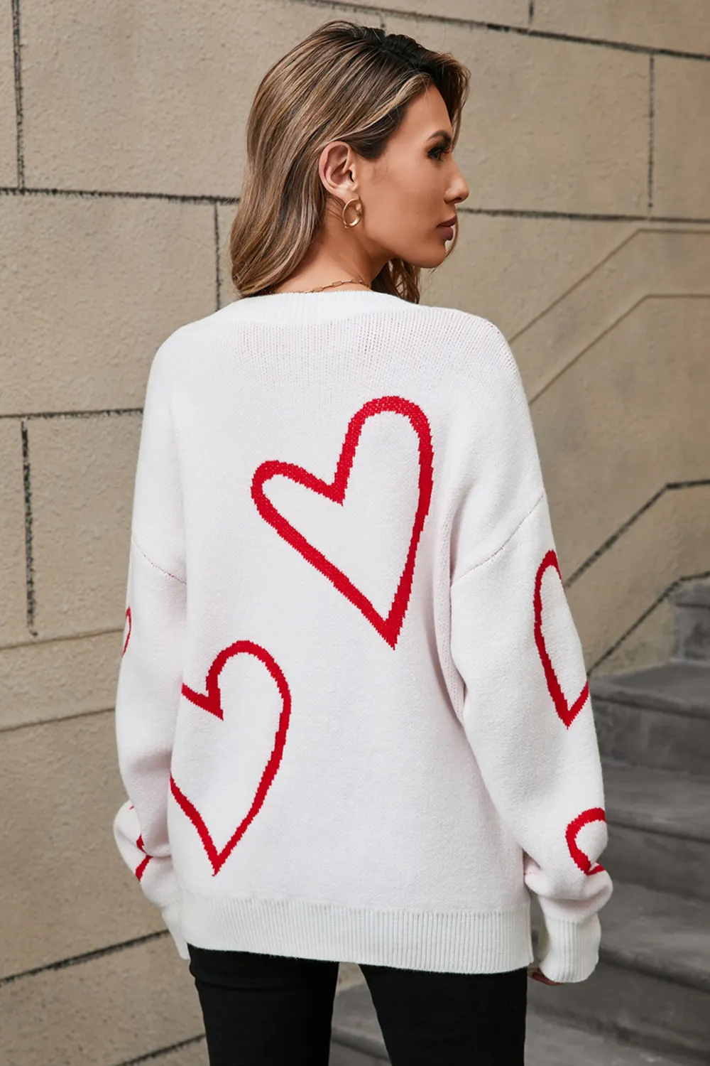 Heart Dropped Shoulder Long Sleeve Sweater, image 7