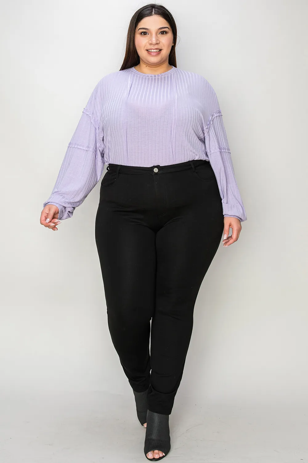 Full Size Ribbed Round Neck Long Sleeve T-Shirt, image 7
