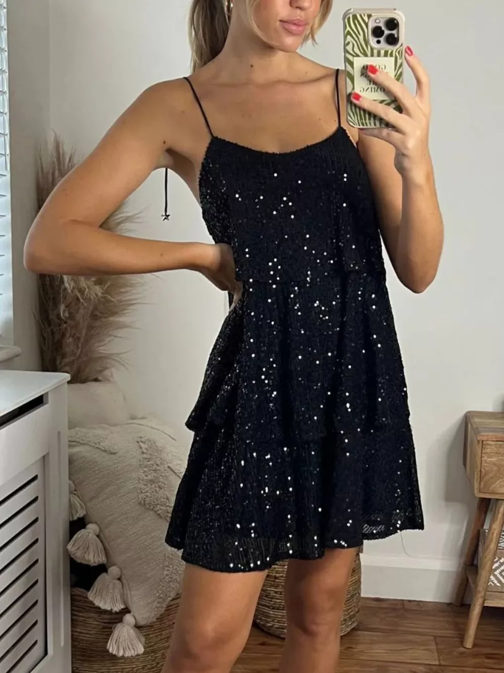 Full Size Sequin Tie Shoulder Mini Dress Plus Size, image 14
