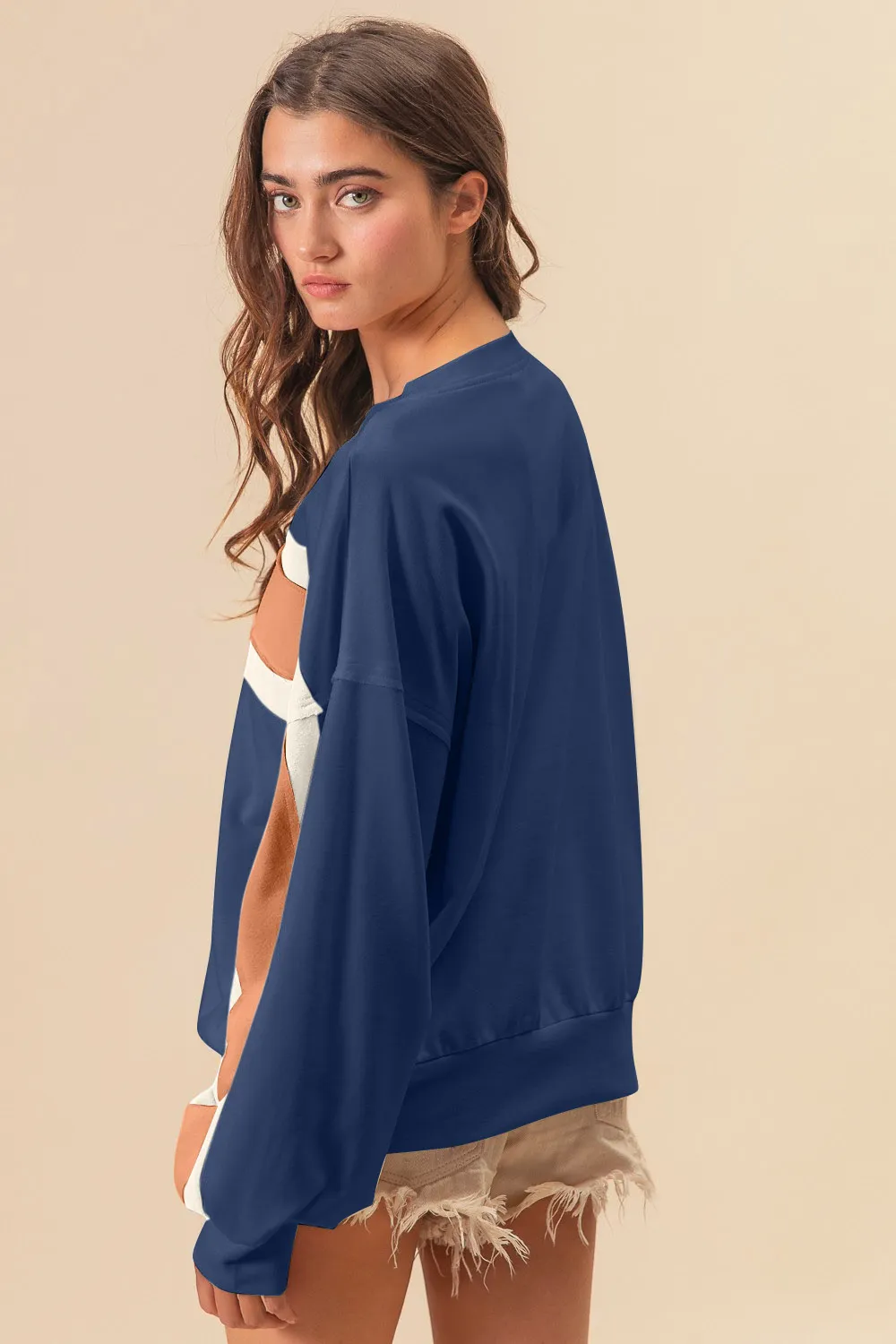 French Terry Color Block Cut Edge Detail Sweatshirt, image 2