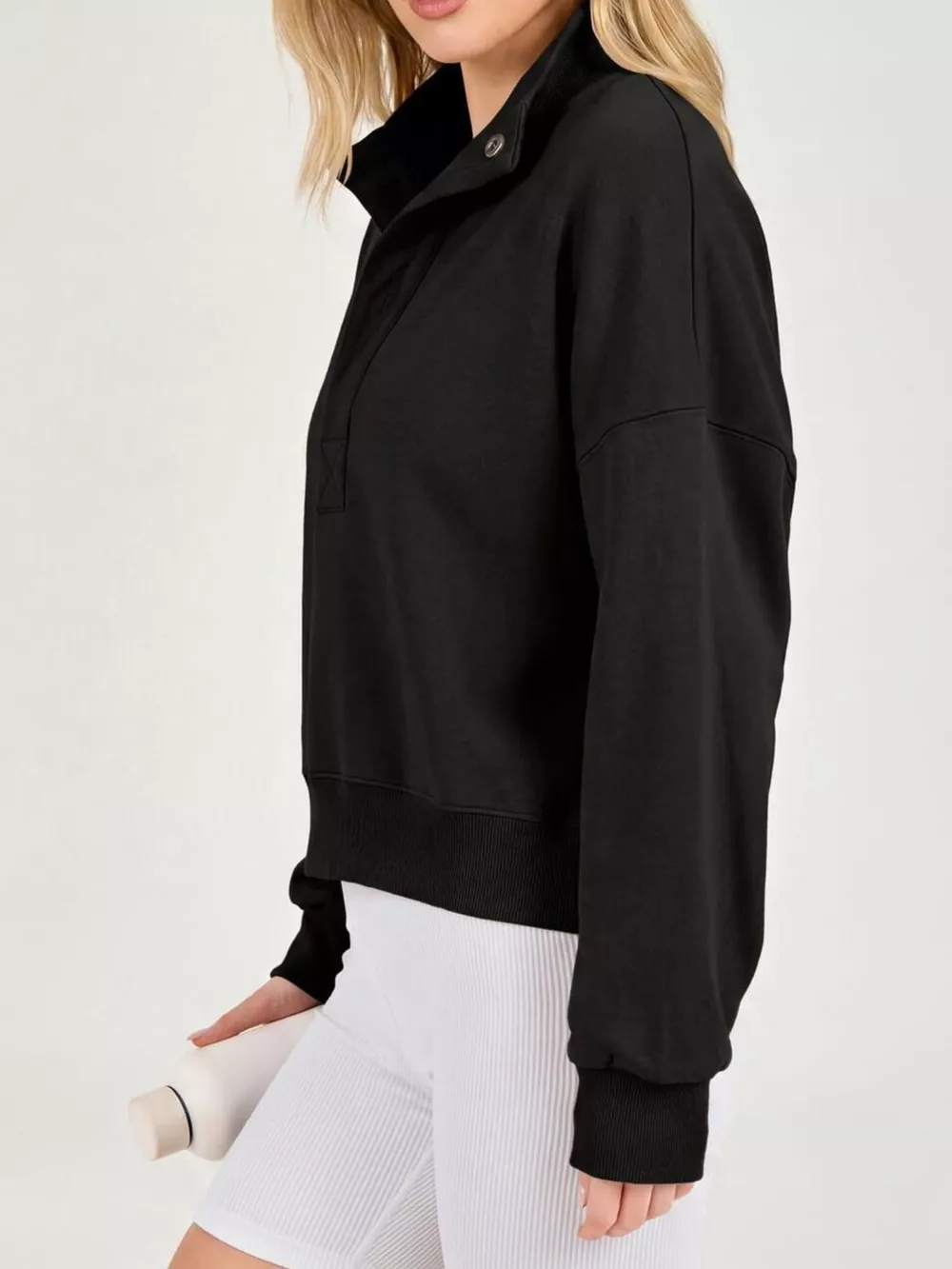 Half Snap Dropped Shoulder Sweatshirt, image 3