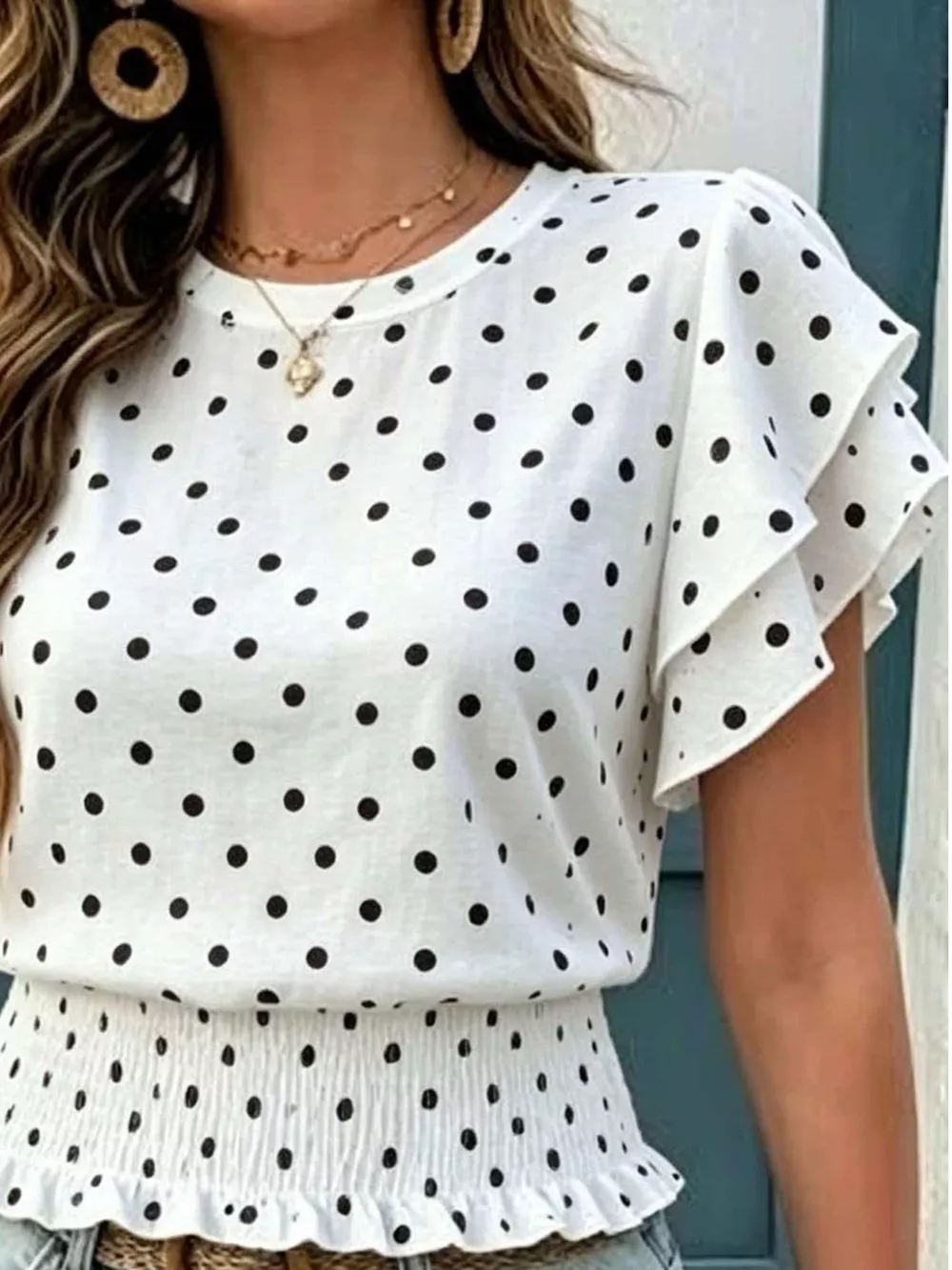 Polka Dot Ruffle Sleeve Blouse, image 3