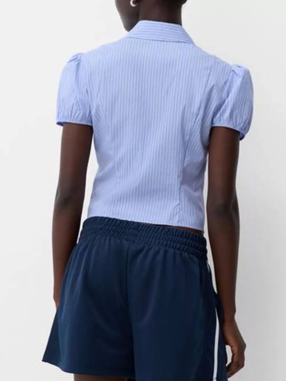 Striped Puff Sleeve Fitted Shirt, image 7
