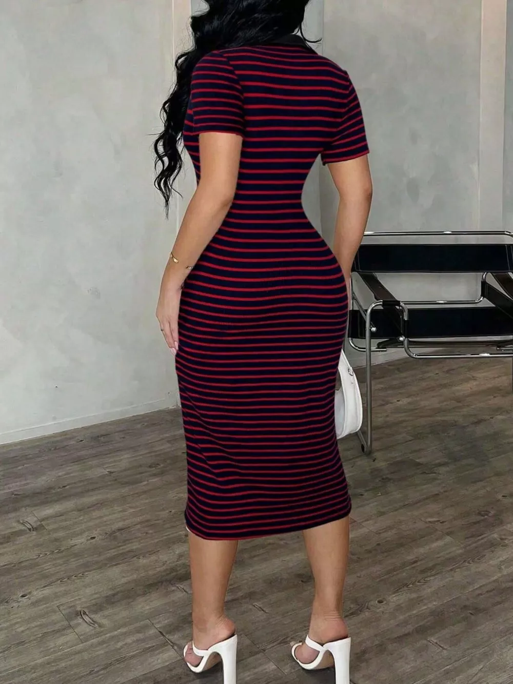 Striped Polo Collar Midi Dress, image 10