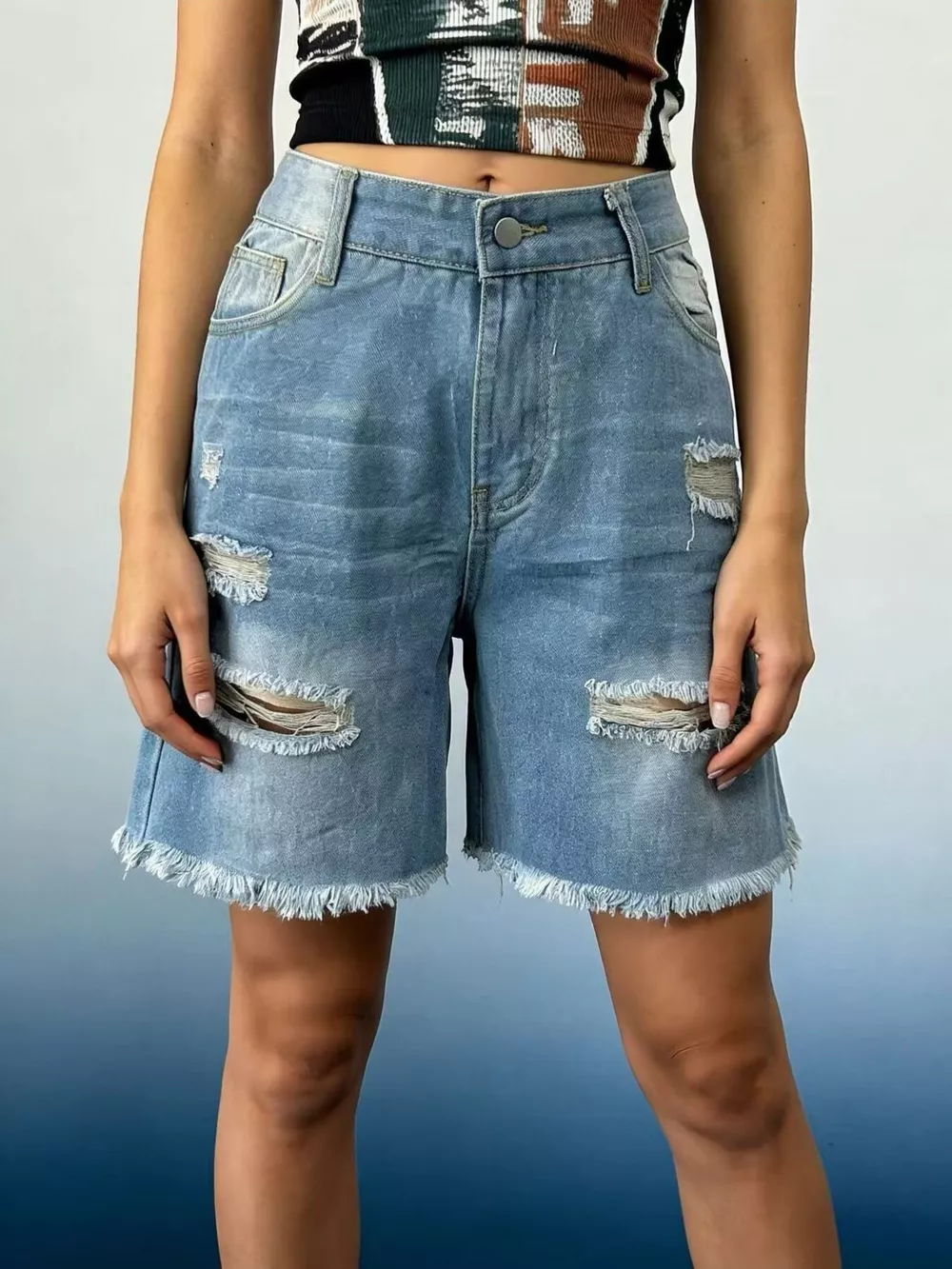 Full Size Ripped Frayed Hem Denim Shorts Plus Size, image 3