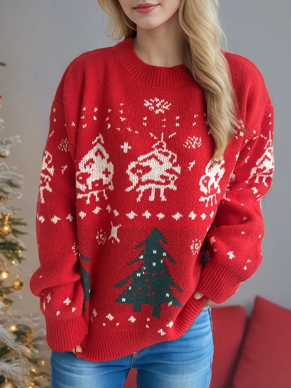 Christmas Element Round Neck Long Sleeve Sweater, image 8