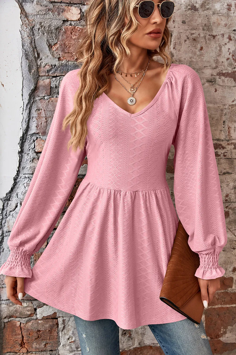 Peplum V-Neck Long Sleeve Blouse, image 7