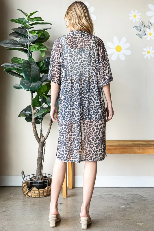 Full Size Leopard Open Front Cardigan Plus Size, image 2