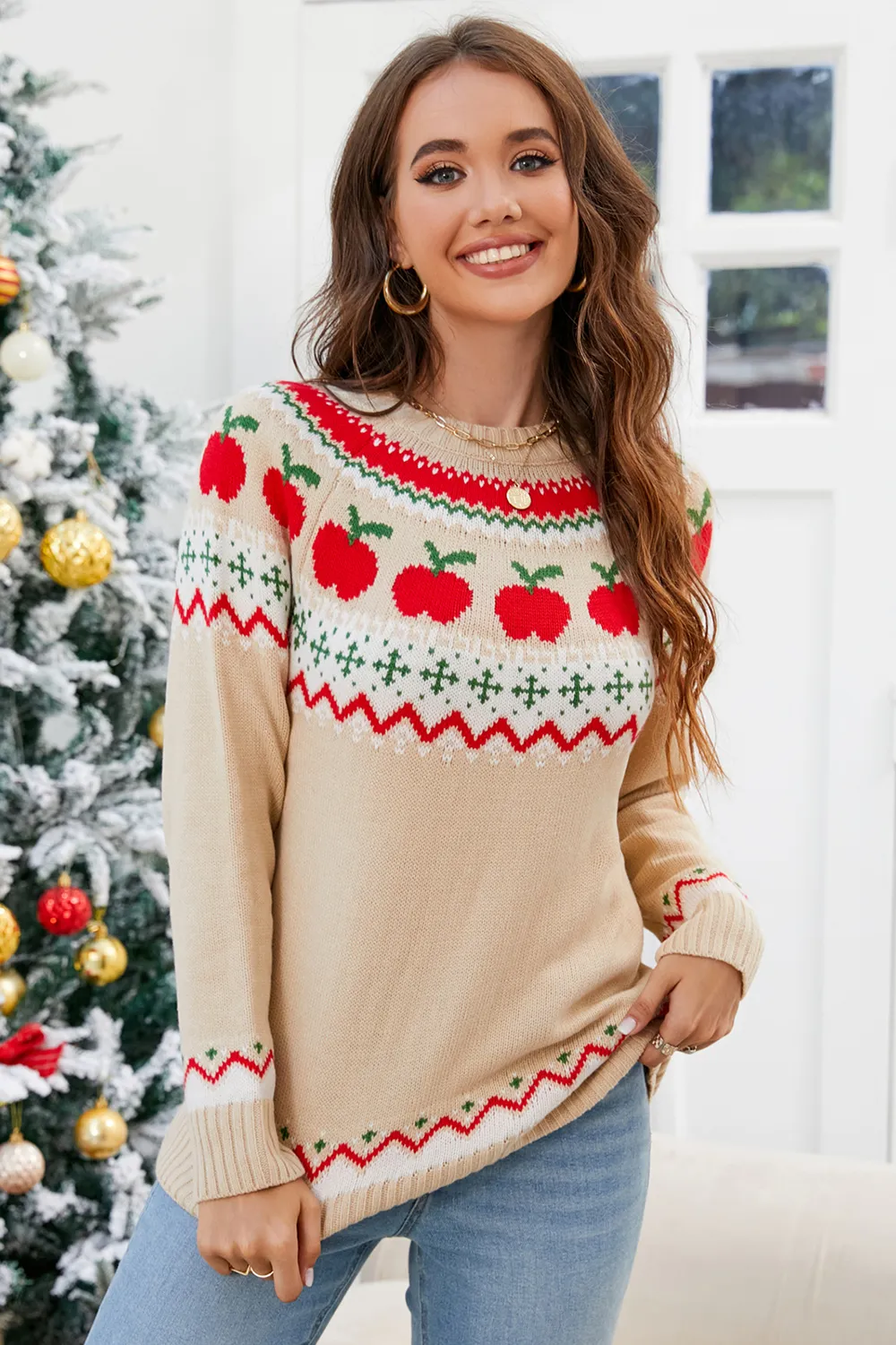 Graphic Round Neck Long Sleeve Sweater, image 7