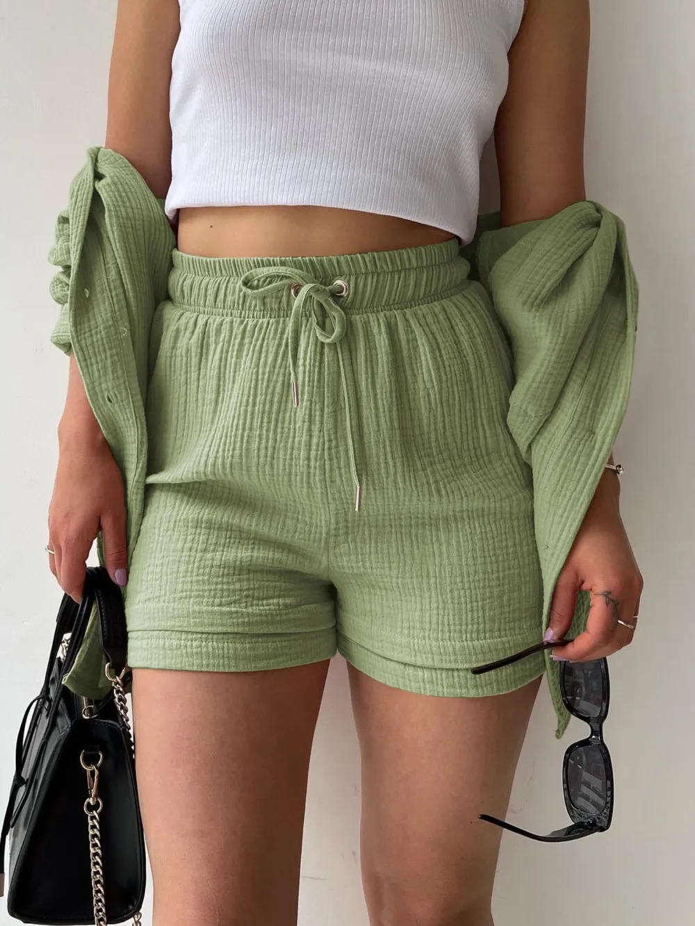 Textured Button Up Shirt and Shorts Set, image 8