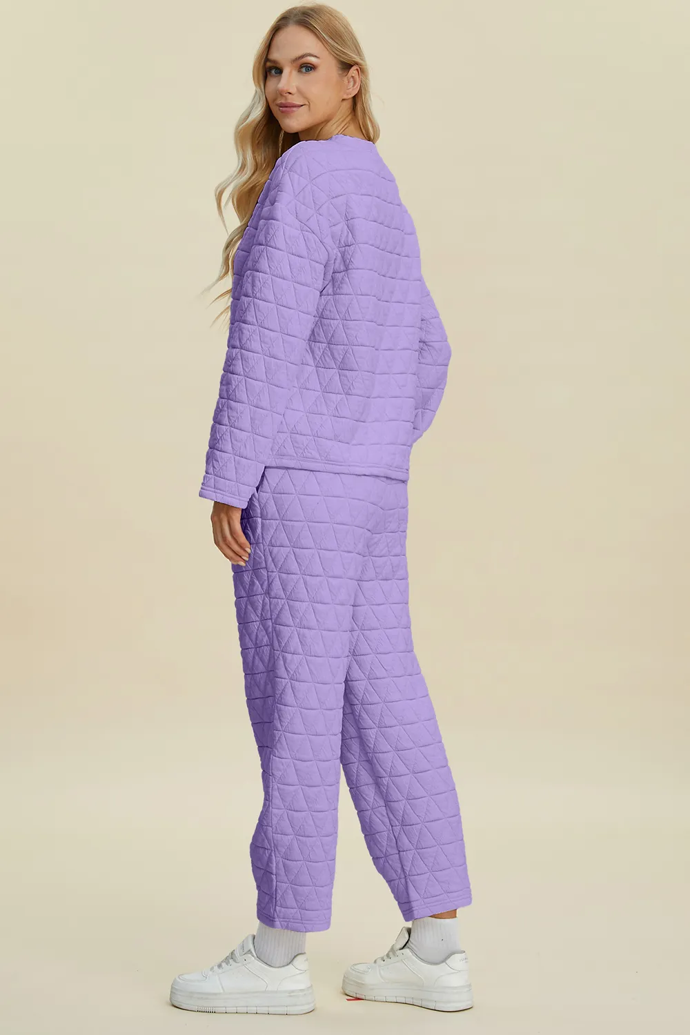 Full Size Texture Round Neck Long Sleeve Top and Pants Set, image 5
