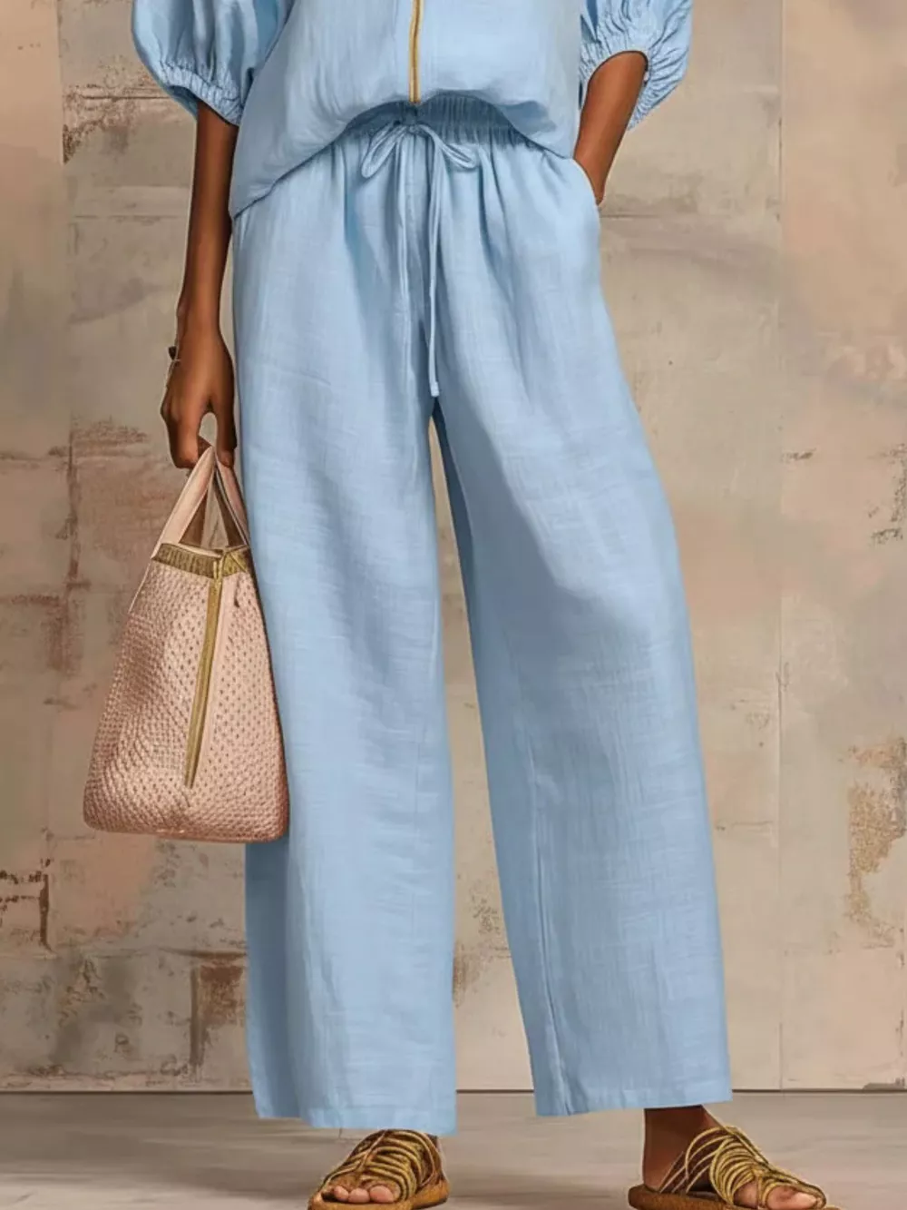 Full Size Zip-Front Top and Wide-Leg Pants Set Plus Size, image 9