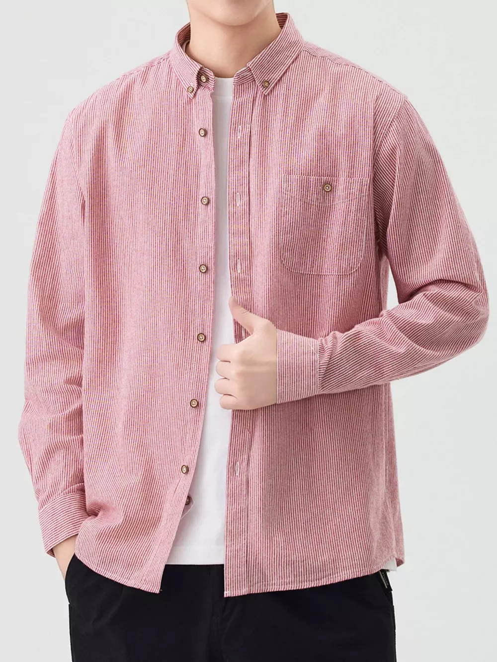 Men's Full Size Casual Striped Corduroy Shirt Plus Size, image 2
