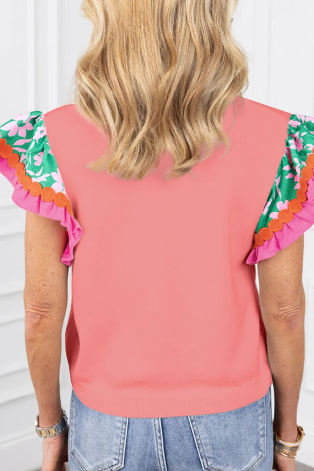 Ruffled Round Neck Cap Sleeve Top, image 4