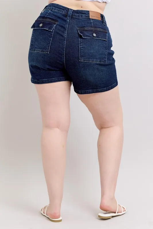 Full Size High Waist Back Flap Pocket Denim Shorts Plus Size, image 2