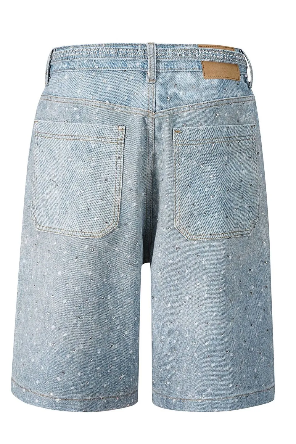 Men's Washed Rhinestone Denim Bermuda Shorts, image 3