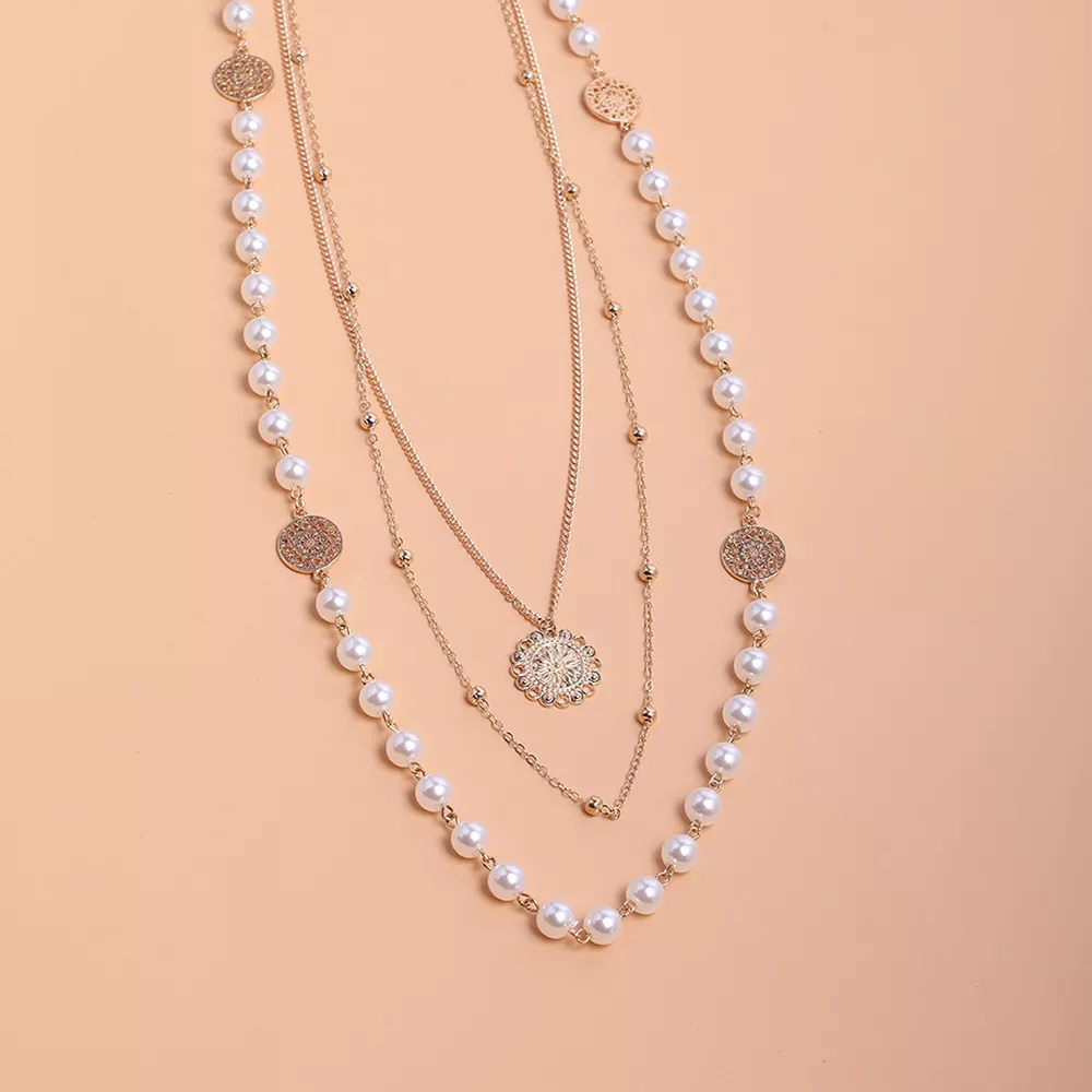 Multi-Layered Pearl and Coin Pendant Necklace, image 9