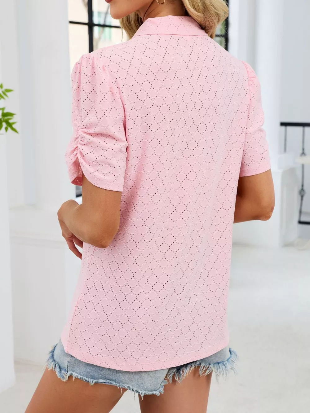 Eyelet Short Sleeve Blouse, image 5