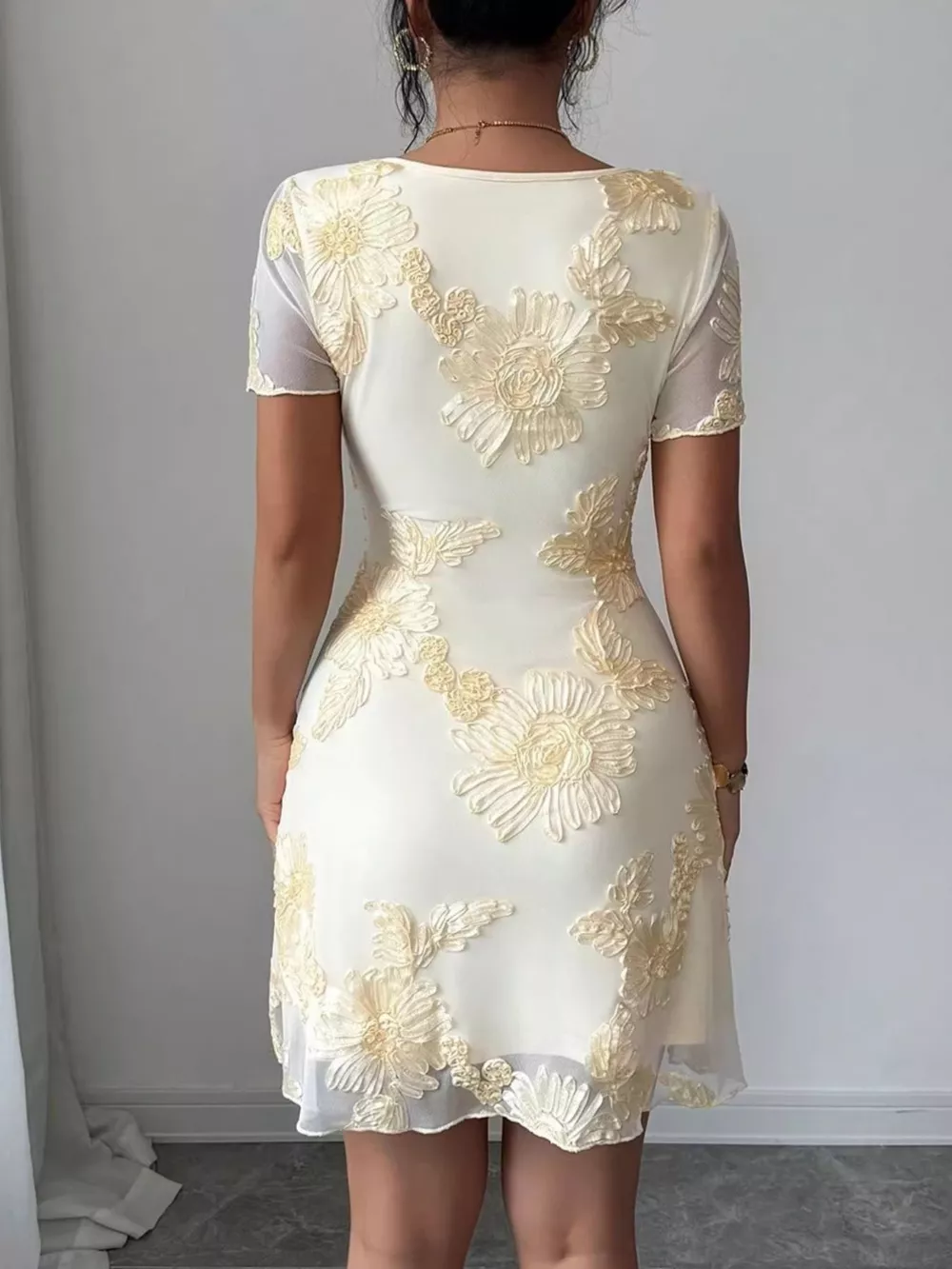Floral Mesh Short Sleeve Mini Dress, image 3