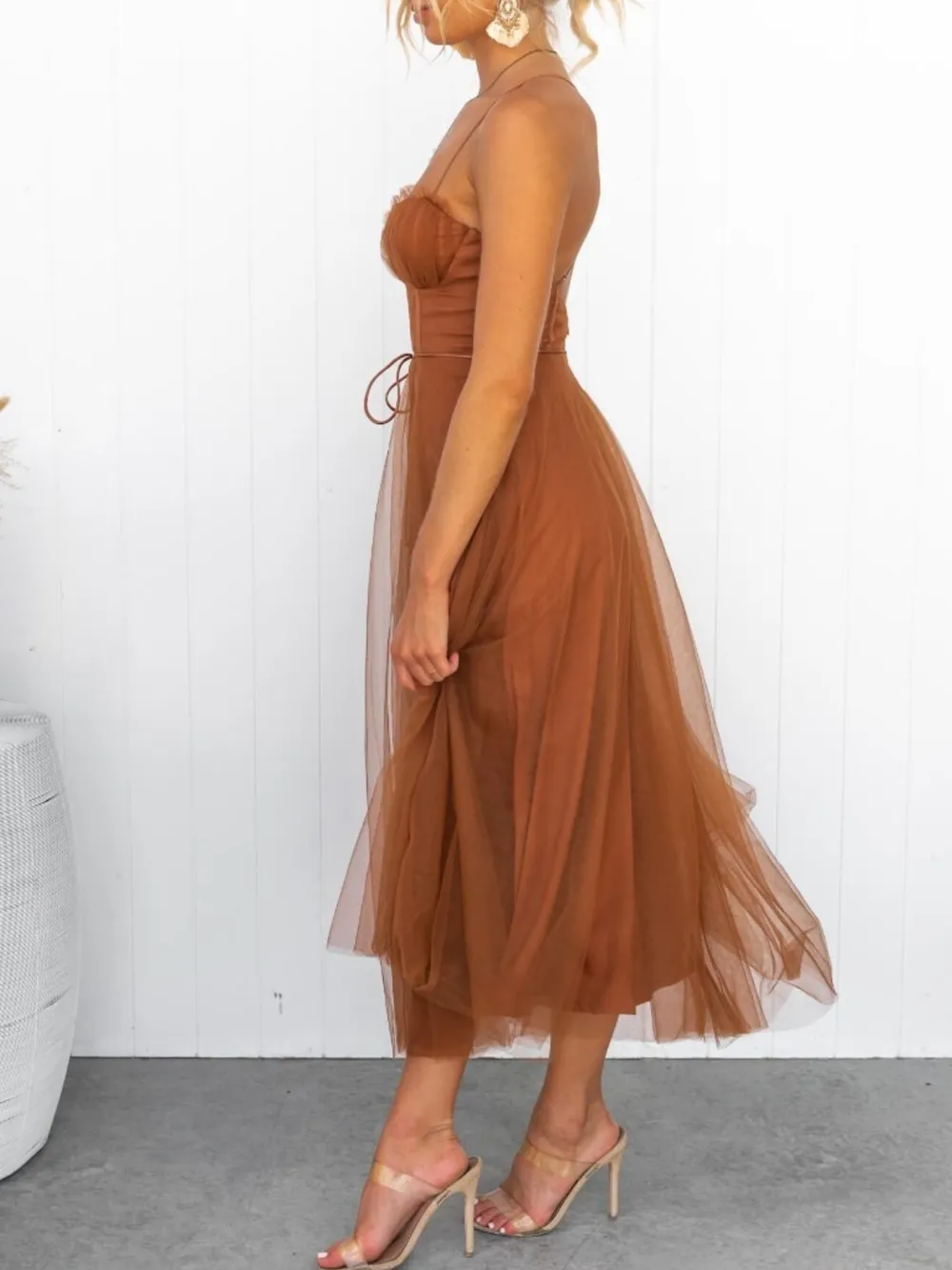 Sweetheart Neck Tulle Midi Dress, image 2