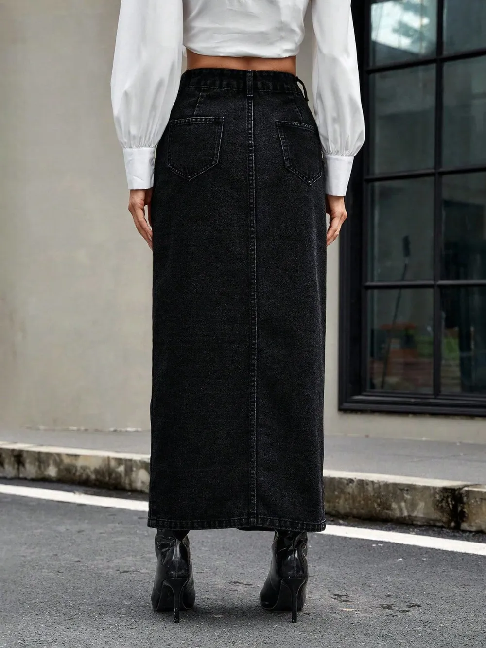 Button Front Denim Skirt, image 2